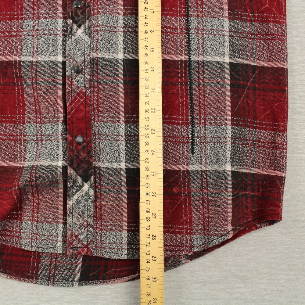 Affliction Flannel Shirt Mens M Red Woven Pearl Snap Black Premium Eagle One NEW - Picture 6 of 11